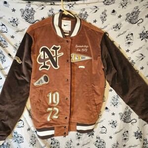 Nike Swoosh High Est 1972 Varsity Bomber Jacket Brown Corduroy Mens Size S